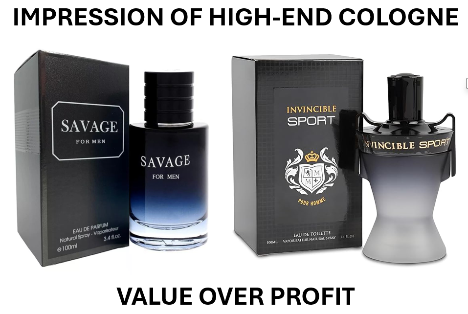 SAVAGE FOR MEN and INVINCIBLE SPORT Cologne for Men Combo Pack Eau de Toilette Fragrance 3.4oz/100ml, Natural Spray, Long Lasting (Pack of 2)