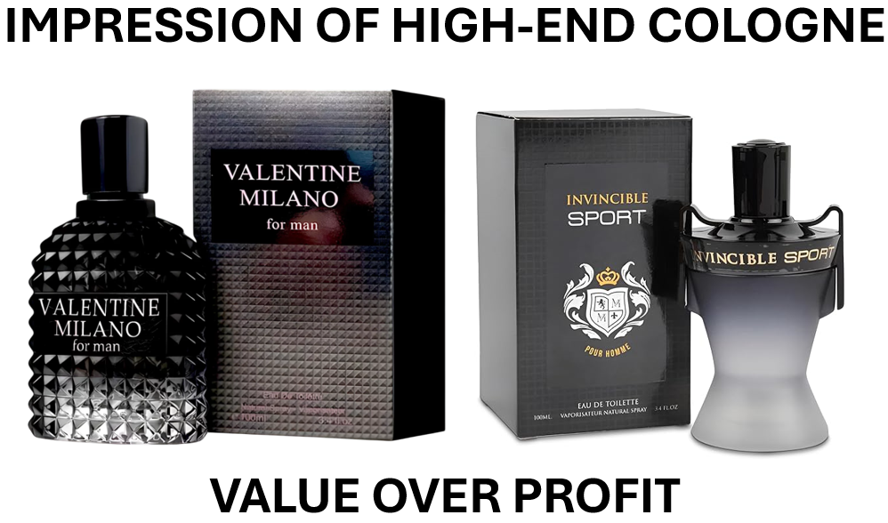 VALENTINE MILANO and INVINCIBLE SPORT Cologne for Men Combo Pack Eau de Toilette Fragrance 3.4oz/100ml, Natural Spray, Long Lasting (Pack of 2)