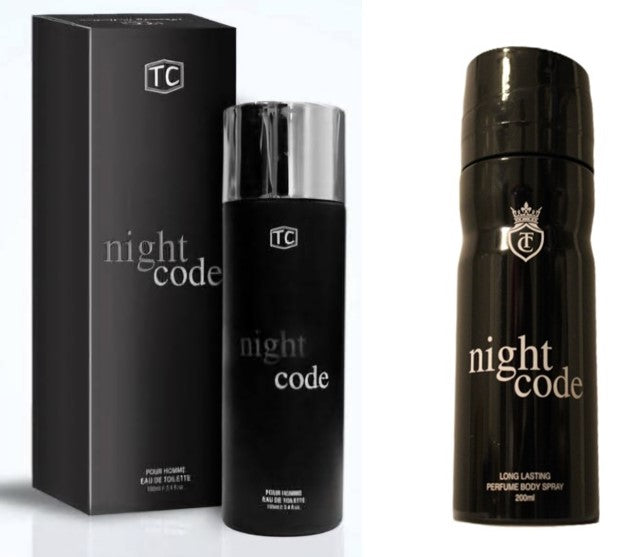 NIGHT CODE Cologne (3.4oz/100ml) and Body Spray (200ml) Combo Pack Natural Spray, Long Lasting (Pack of 2)