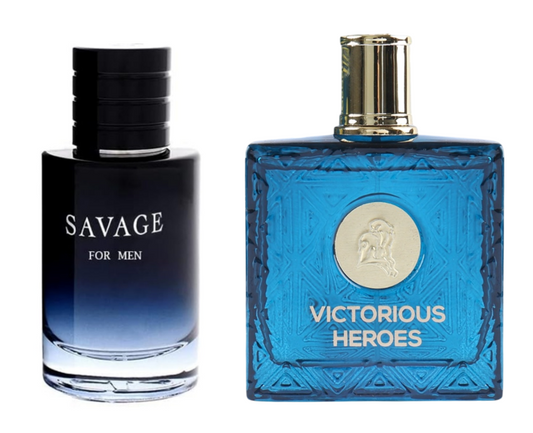 SAVAGE FOR MEN and (VICTORIOUS HEROES Cologne for Men Eau de Toilette Elegant Cedarwood and Vanilla Fragrance 3 FL.OZ, Natural Spray, Long Lasting (Pack of 2)