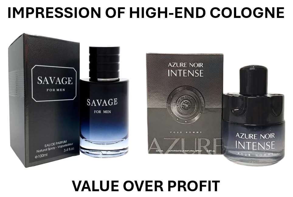 SAVAGE FOR MEN and AZURE NOIR INTENSE Cologne for Men Combo Pack Eau de Perfum Fragrance 3.4oz/100ml, Natural Spray, Long Lasting (Pack of 2)