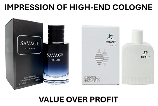 SAVAGE FOR MEN and (COAST WHITE Cologne for Men Combo Pack Eau de Toilette Fragrance 3.4oz/100ml, Natural Spray, Long Lasting (Pack of 2))