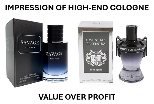 SAVAGE FOR MEN and (INVINCIBLE PLANTINUM Cologne for Men Combo Pack Eau de Perfum Fragrance 3.4oz/100ml, Natural Spray, Long Lasting (Pack of 2))