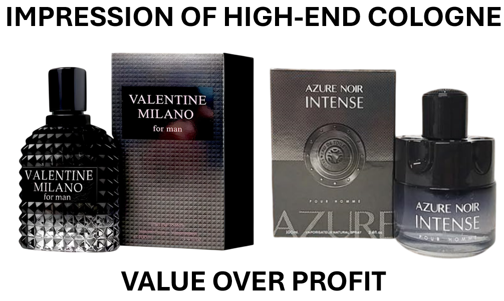 VALENTINE MILANO and (AZURE NOIR INTENSE Cologne for Men Combo Pack Eau de Toilette Fragrance 3.4oz/100ml, Natural Spray, Long Lasting (Pack of 2))