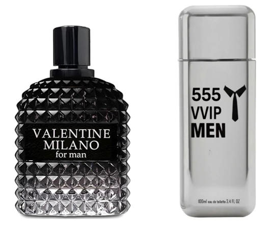 VALENTINE MILANO and (555 VVIP MEN Cologne for Men Combo Pack Eau De Toilette 3.4oz/100ml, Natural Spray, Long Lasting (Pack of 2))