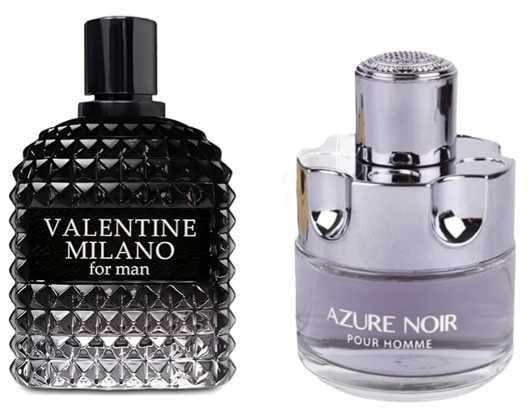 VALENTINE MILANO and AZURE NOIR FOR MEN POUR HOMME Cologne for Combo Pack Men Eau de Toilette (Inspired by The Most Wanted) Fragrance 3.4oz/100ml, Natural Spray, Long Lasting (Pack of 2))