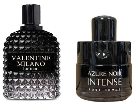 VALENTINE MILANO and (AZURE NOIR INTENSE Cologne for Men Combo Pack Eau de Toilette Fragrance 3.4oz/100ml, Natural Spray, Long Lasting (Pack of 2))