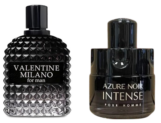 VALENTINE MILANO and (AZURE NOIR INTENSE Cologne for Men Combo Pack Eau de Toilette Fragrance 3.4oz/100ml, Natural Spray, Long Lasting (Pack of 2))