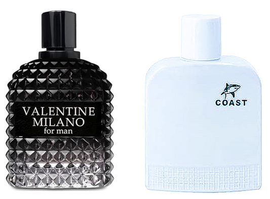 VALENTINE MILANO and (COAST WHITE Cologne for Men Combo Pack Eau de Toilette Fragrance 3.4oz/100ml, Natural Spray, Long Lasting (Pack of 2))