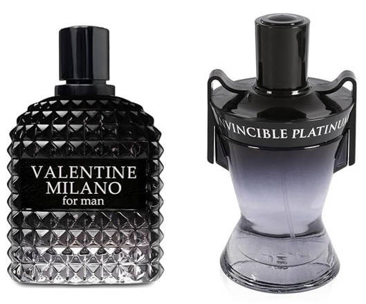 VALENTINE MILANO and (INVINCIBLE PLANTINUM Cologne for Men Combo Pack Eau de Toilette Fragrance 3.4oz/100ml, Natural Spray, Long Lasting (Pack of 2))