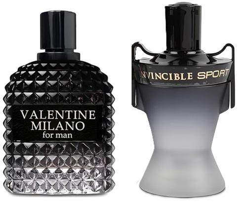 VALENTINE MILANO and INVINCIBLE SPORT Cologne for Men Combo Pack Eau de Toilette Fragrance 3.4oz/100ml, Natural Spray, Long Lasting (Pack of 2)